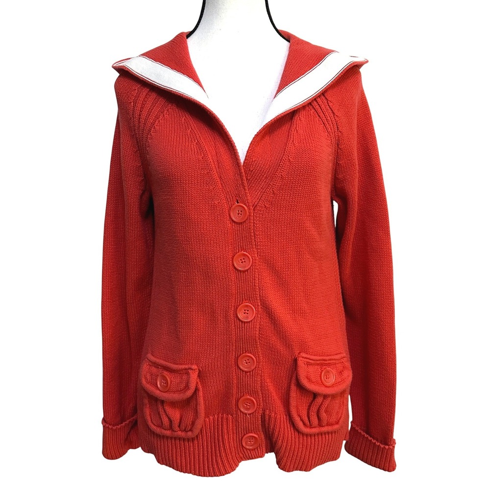Old Navy Y2K Hooded Cardigan Sweater XL Nautical Preppy Sailor Collar Americana
